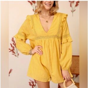 Lumiere Yellow Ruffled Shorts Romper
